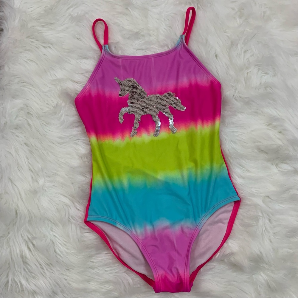 Cat & Jack Ombré Rainbow Sequin Unicorn One Piece Swimsuit